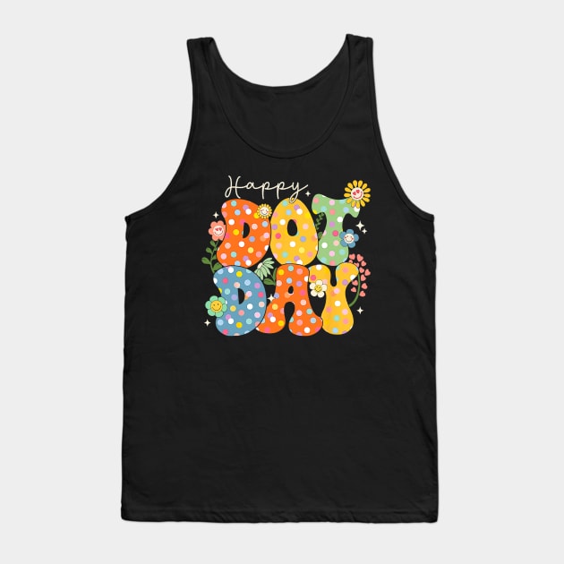 Happy Dot Day Flowers Smile Face Groovy Teacher Kids Tank Top by everetto